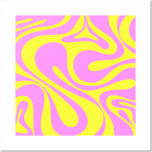 Vivid Mod Swirl Retro Abstract Pattern Neon Yellow and Pink Posters and Art